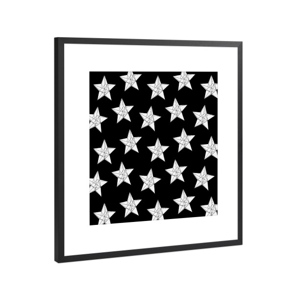 Poster mit Rahmen Schwarz (Metallic) "Geometrische Sterne - Weiß" artboxONE - Natur,Abstrakt,Geometrie,Weihnachten