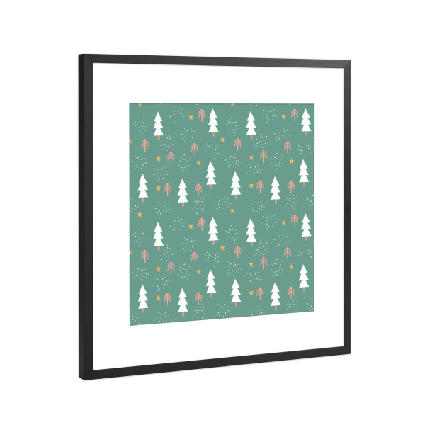 Poster mit Rahmen Schwarz (Metallic) "Grünes Winter Tannen Muster" artboxONE - Natur,Abstrakt,Geometrie,Weihnachten