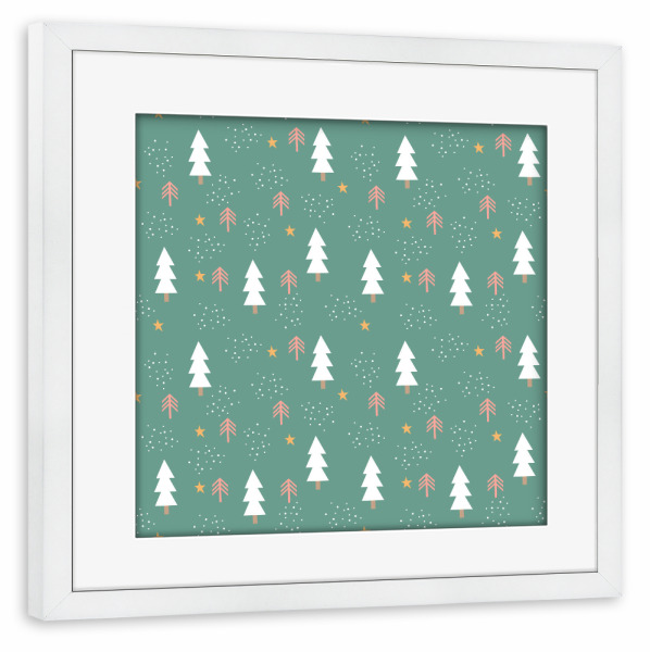 Poster mit Rahmen weiß "Grünes Winter Tannen Muster" artboxONE - Natur,Abstrakt,Geometrie,Weihnachten