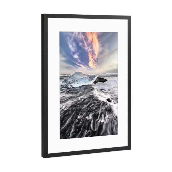 Poster mit Rahmen Schwarz (Metallic) "Eisblöcke und Wellen" artboxONE - Natur,Reise,Reise / Strand und Meer