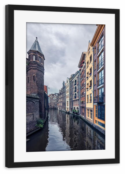 Poster mit Rahmen schwarz "Canal In Amsterdam" artboxONE - Städte,Reise,Architektur,Reise / Länder,Städte / Amsterdam