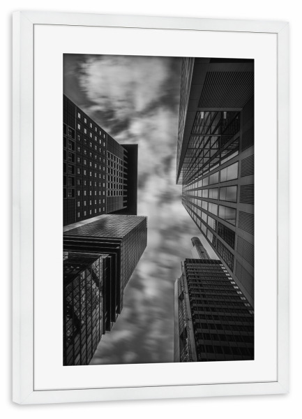 Poster mit Rahmen weiß "Dark Skyscrapers" artboxONE - Schwarzweiß,Architektur,Städte / Frankfurt