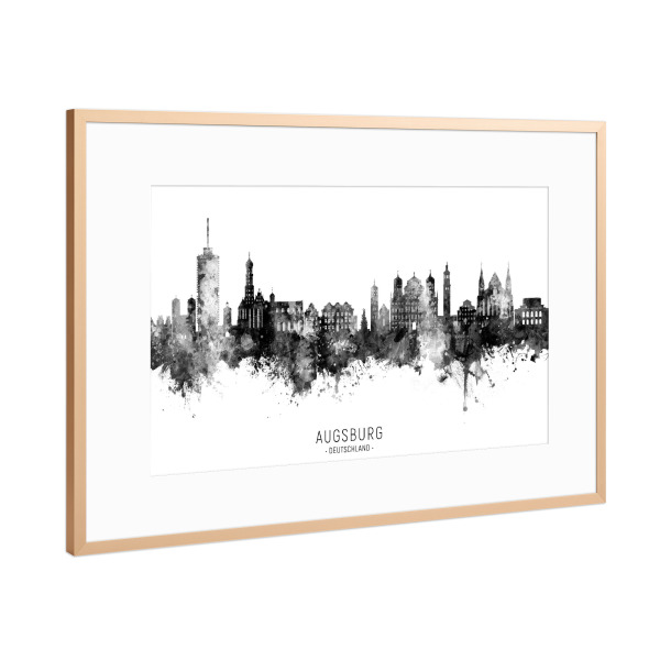 Poster mit Rahmen Kupfer "Augsburg Germany Skyline BW Text" artboxONE - Städte