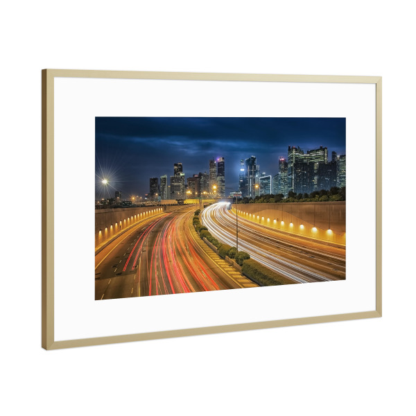 Poster mit Rahmen Gold "The Way To The City" artboxONE - Städte,Reise,Architektur,Reise / Asien,Städte / Singapur