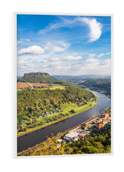Poster mit weißem Rahmen "Elbe, Lilienstein und Wolken" artboxONE - Natur,Reise,Architektur