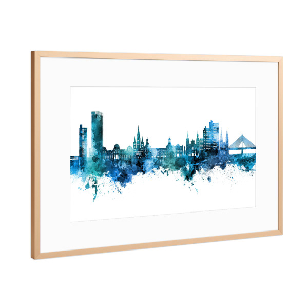 Poster mit Rahmen Kupfer "Bonn Germany Skyline Blue" artboxONE - Städte