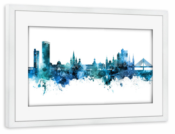 Poster mit Rahmen weiß "Bonn Germany Skyline Blue" artboxONE - Städte