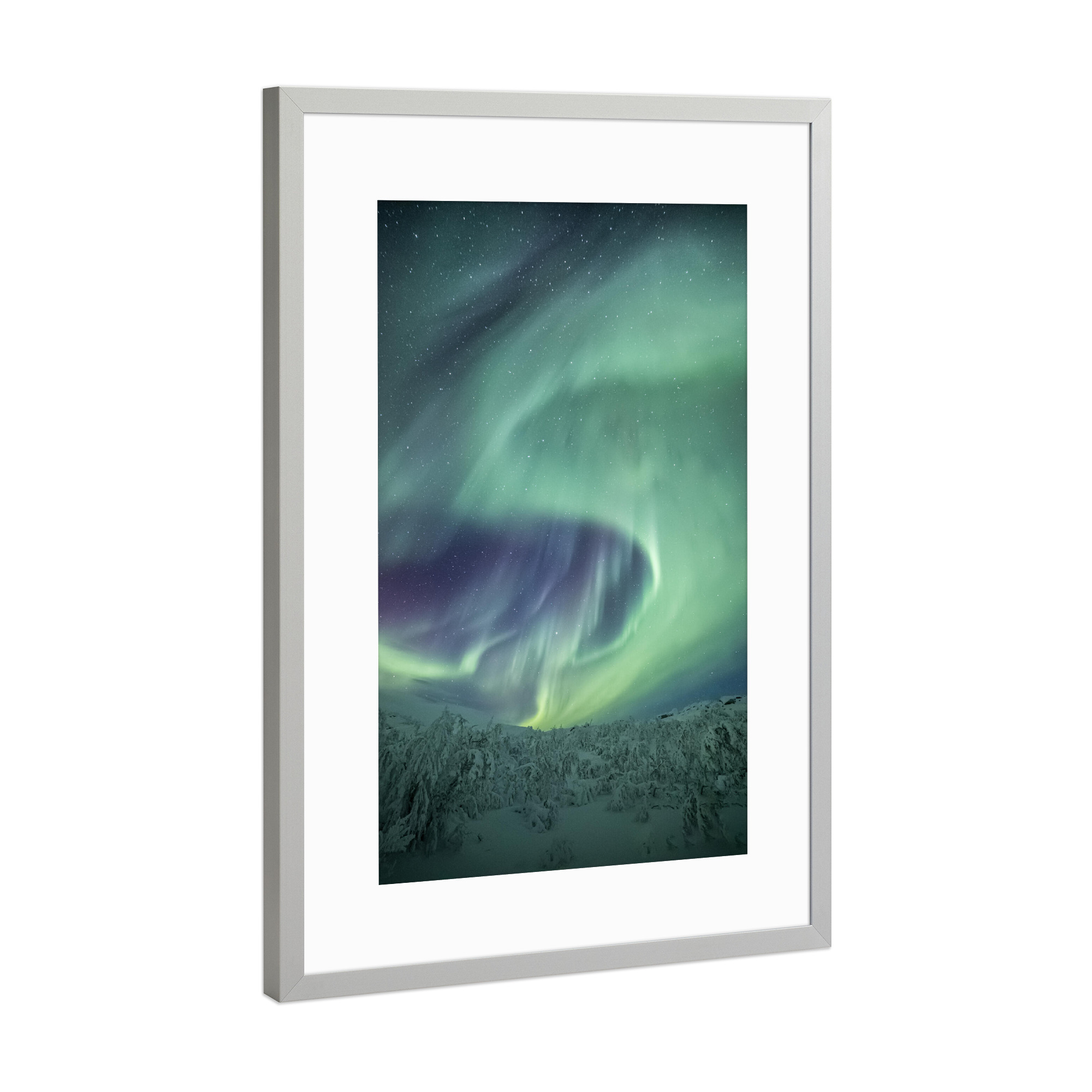 Poster mit Rahmen Silber "Aurora over Scandinavia" artboxONE - Natur