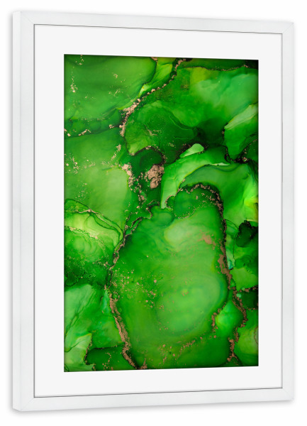 Poster mit Rahmen weiß "Grüner Apfel" artboxONE - Abstrakt - Malerei,Tinte,Abstrakt,Modern,Hintergrund,Texturen,Textur,Farbe,Isopropanol,Alkoholtinte