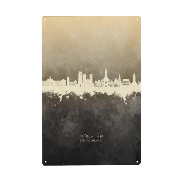 Holzbild "Münster Germany Skyline Taupe" artboxONE - Städte - Münster,Deutschland,Skyline,Cityscape,Stadtbild,Watercolor,Painting,City,Stadt,Germany