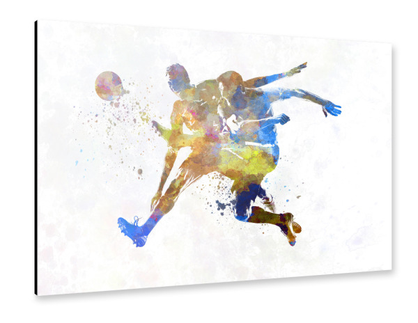 Alu-Dibond "Playing soccer in watercolor-b" 30x20 cm artboxONE