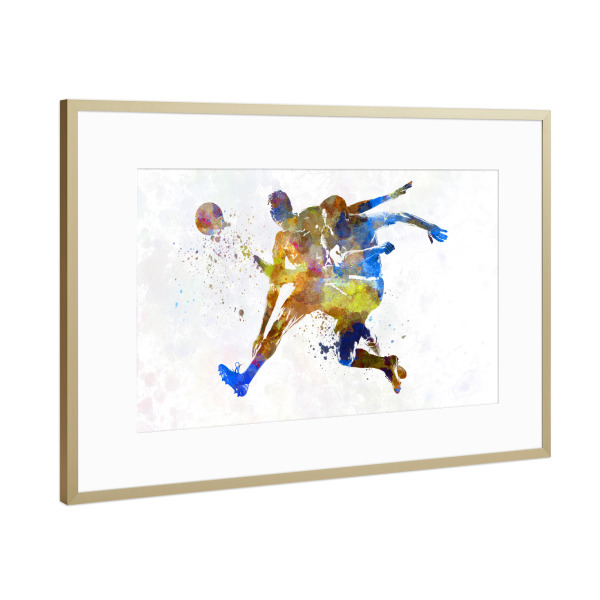 Poster mit Rahmen Gold "Playing soccer in watercolor-b" artboxONE - Sport / Fußball