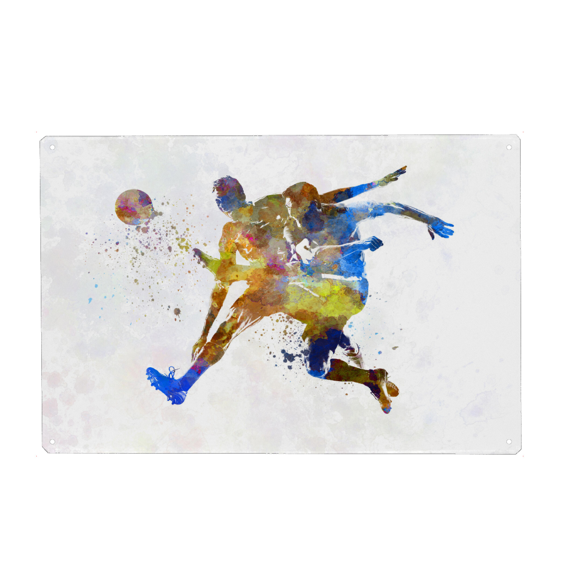 Metall Poster "Playing soccer in watercolor-b" artboxONE - Sport / Fußball - Sport,Sports,Watercolor,Footballer,Player,Soccer,Athlete,Ball,Goal