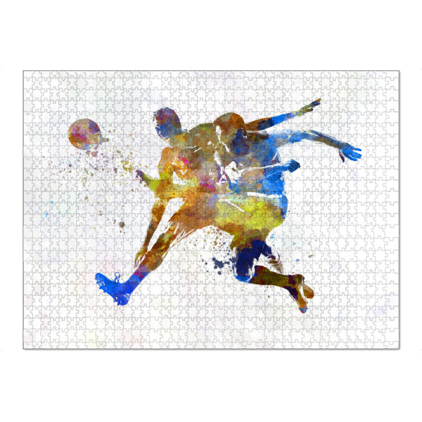 Puzzle Ravensburger "Playing soccer in watercolor-b" artboxONE - Sport / Fußball - Sport,Sports,Watercolor,Footballer,Player,Soccer,Athlete,Ball,Goal
