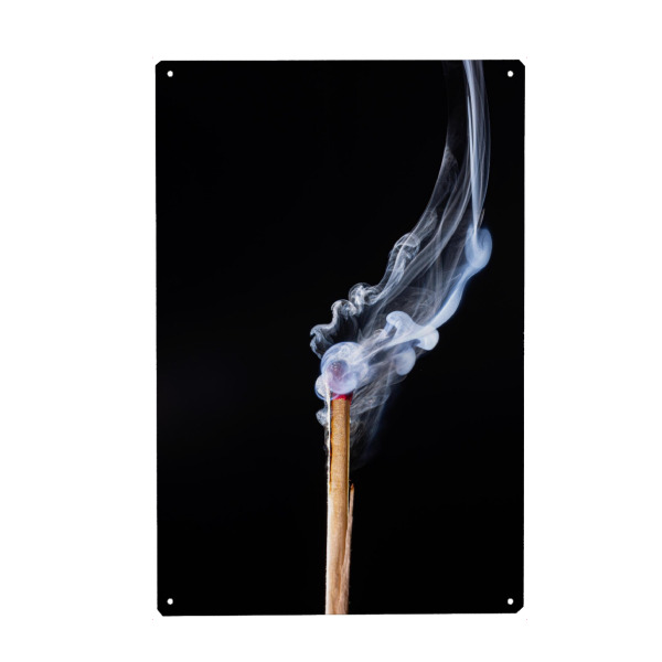 Holzbild "Rauchig rot" artboxONE - Abstrakt - Rauch,Streichholz,Feuer,Makro,Makrofotografie,Schwarz