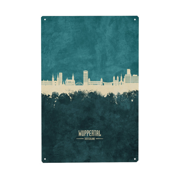Metall Poster "Wuppertal Skyline Turquoise" artboxONE - Städte