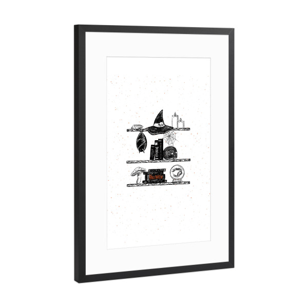 Poster mit Rahmen Schwarz (Metallic) "Halloween shelf" artboxONE - Essen & Trinken / Alkohol