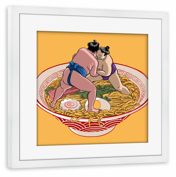 Poster mit Rahmen weiß "Sumo fight for Ramen" artboxONE - Menschen,Städte / Tokio,Männer