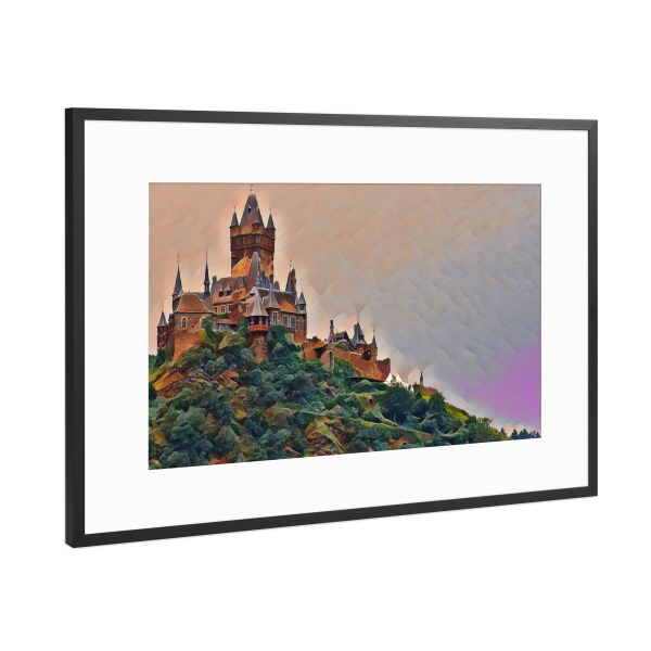Poster mit Rahmen Schwarz (Metallic) "Die Reichsburg über Cochem" artboxONE - Städte,Reise,Architektur