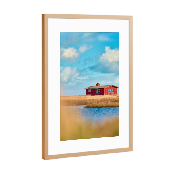 Poster mit Rahmen Kupfer "Home, hyggelig home" artboxONE - Natur,Reise - Dänemark,Haus,Hygge,Rot,Küste,Schweden,Herbst,Gemütlich,Reisen