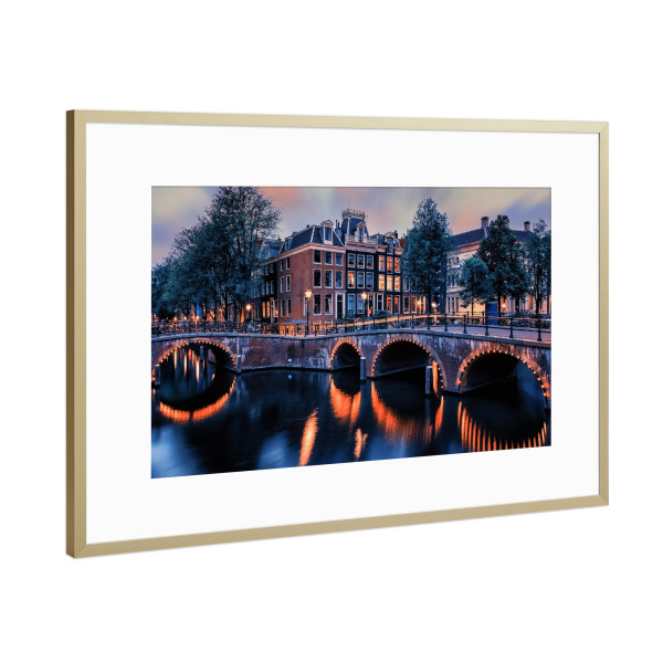 Poster mit Rahmen Gold "Amsterdam Sunset" artboxONE - Städte,Reise,Architektur,Reise / Länder,Städte / Amsterdam