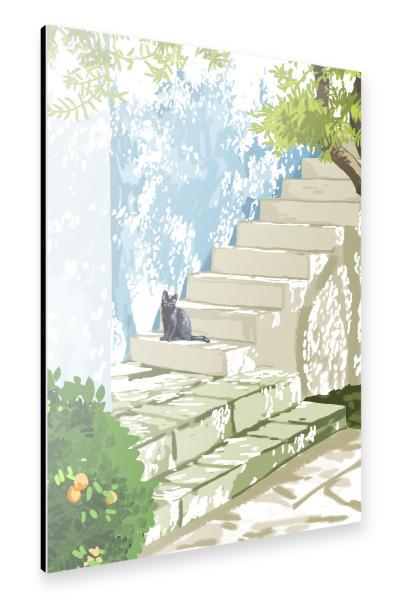 Alu-Dibond "Black cat on the steps" 30x20 cm artboxONE