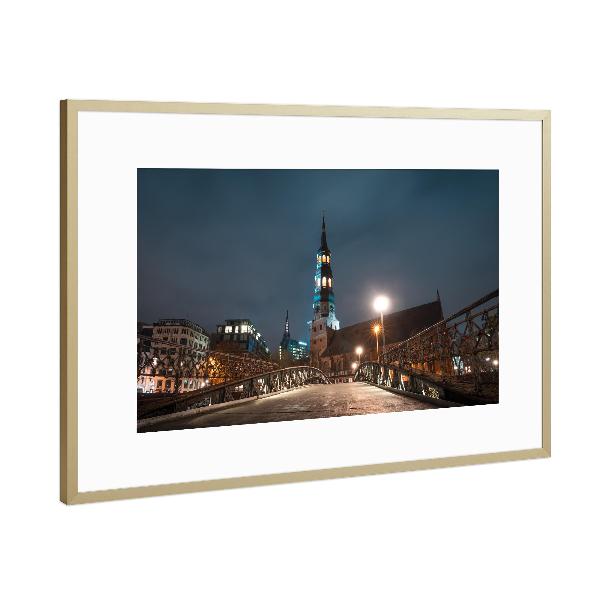 Poster mit Rahmen Gold "Katharinenkirche Hamburg" artboxONE - Städte / Hamburg,Architektur