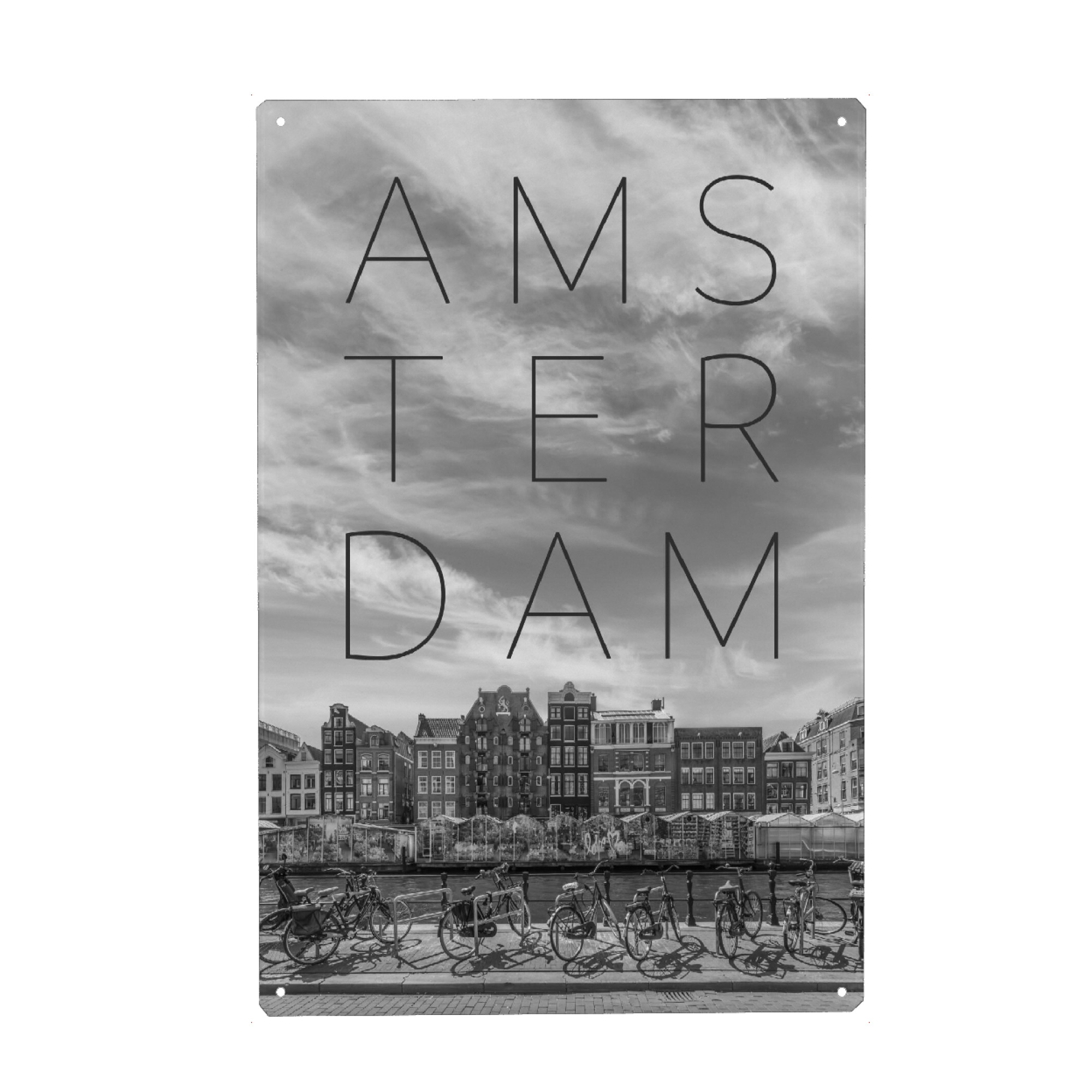 Metall Poster "AMSTERDAM Fahrräder & Blumenmarkt" artboxONE - Schwarzweiß,Städte / Amsterdam