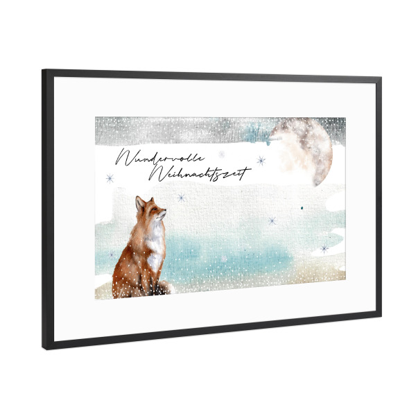 Poster mit Rahmen Schwarz (Metallic) "Wundervolle Weihnachtszeit m Fuchs" artboxONE - Natur,Tiere,Abstrakt,Weihnachten