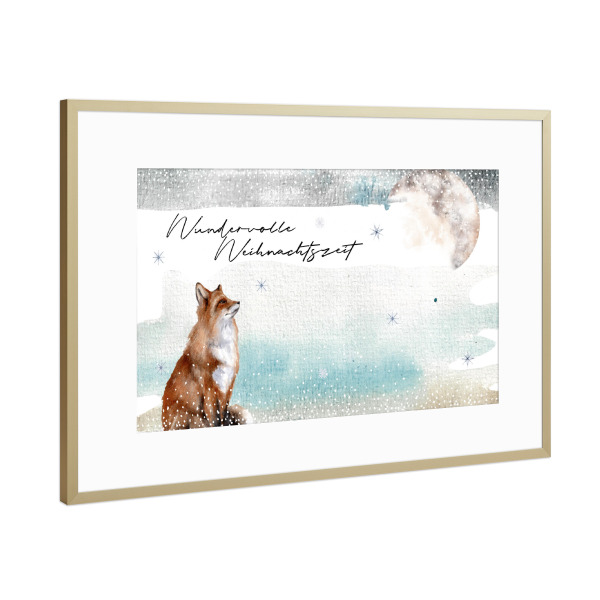 Poster mit Rahmen Gold "Wundervolle Weihnachtszeit m Fuchs" artboxONE - Natur,Tiere,Abstrakt,Weihnachten