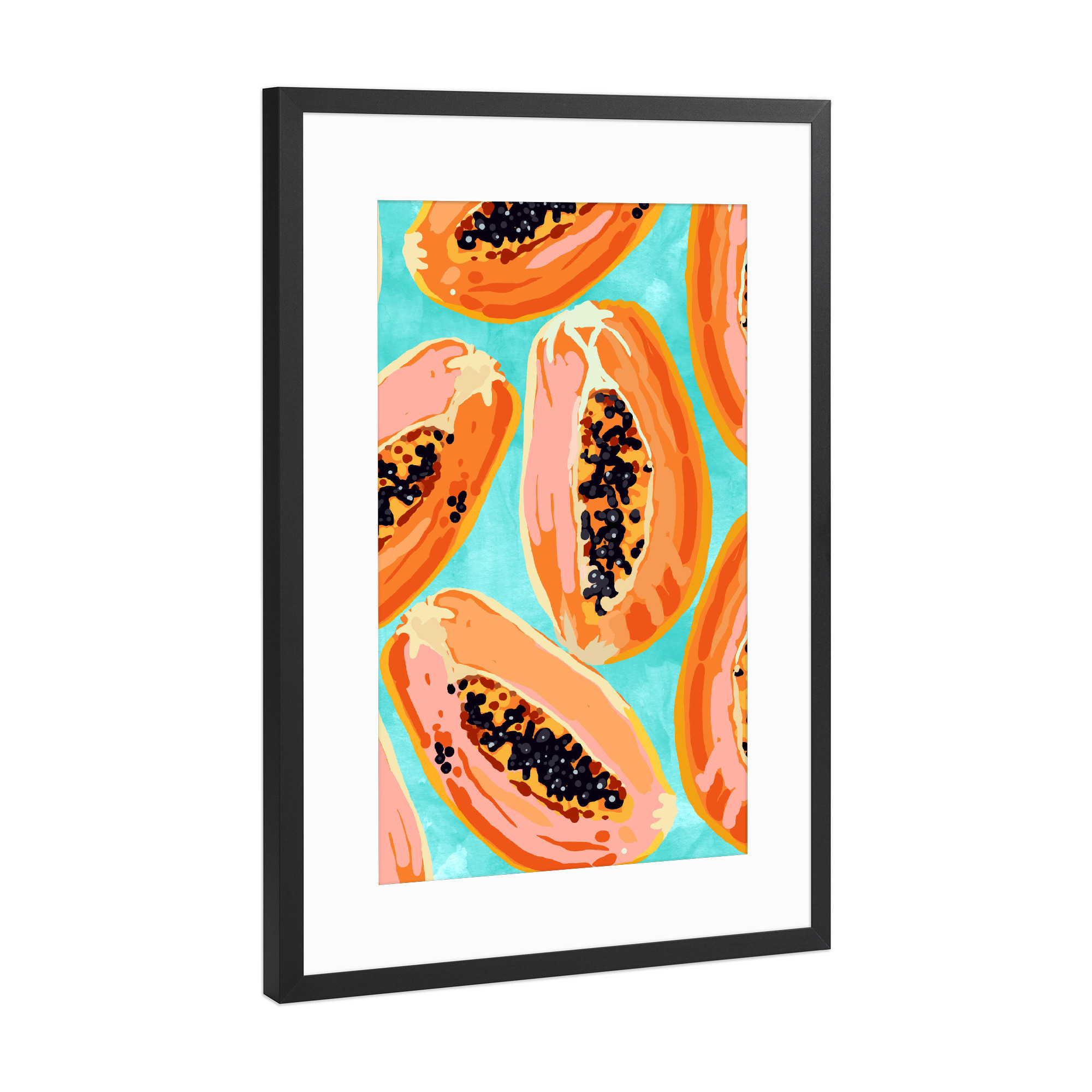 Poster mit Rahmen Schwarz (Metallic) "Big Papaya Watercolor Painting" artboxONE - Essen & Trinken
