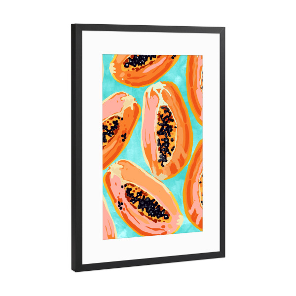 Poster mit Rahmen Schwarz (Metallic) "Big Papaya Watercolor Painting" artboxONE - Essen & Trinken