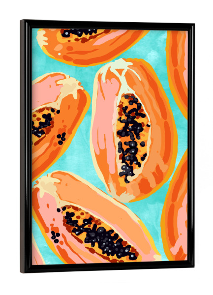 Poster mit schwarzem Rahmen "Big Papaya Watercolor Painting" artboxONE - Essen & Trinken