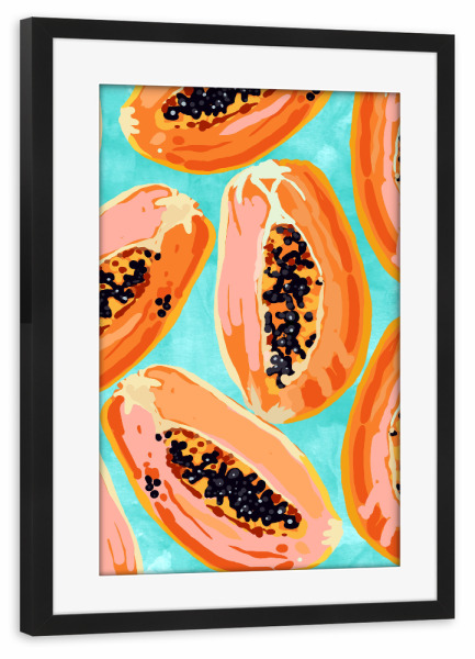 Poster mit Rahmen schwarz "Big Papaya Watercolor Painting" artboxONE - Essen & Trinken