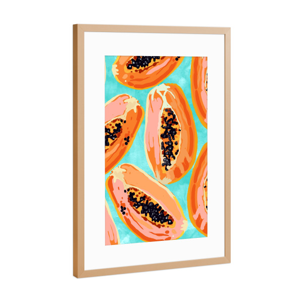 Poster mit Rahmen Kupfer "Big Papaya Watercolor Painting" artboxONE - Essen & Trinken