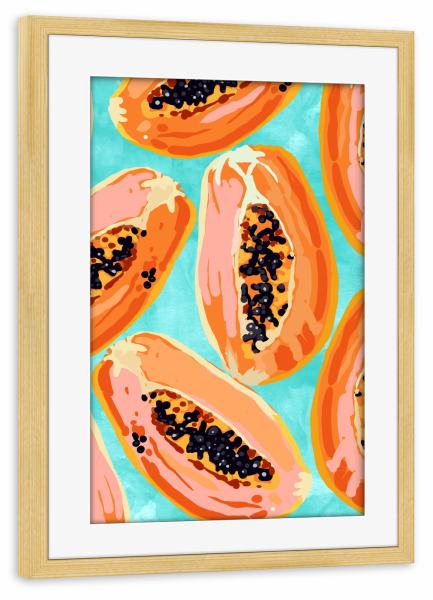 Poster mit Rahmen kiefer "Big Papaya Watercolor Painting" artboxONE - Essen & Trinken