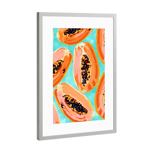 Poster mit Rahmen Silber "Big Papaya Watercolor Painting" artboxONE - Essen & Trinken