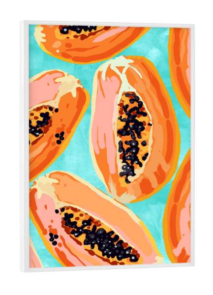 Poster mit weißem Rahmen "Big Papaya Watercolor Painting" artboxONE - Essen & Trinken