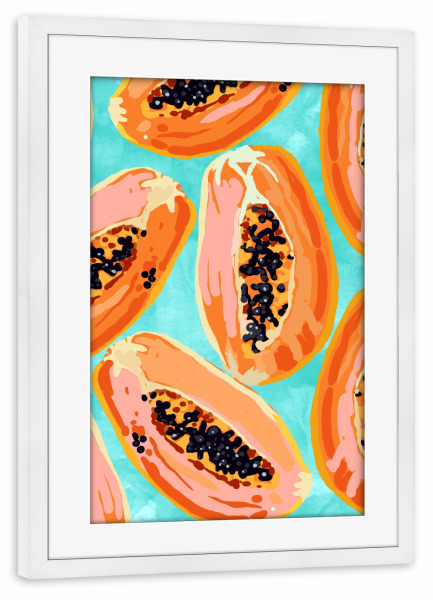 Poster mit Rahmen weiß "Big Papaya Watercolor Painting" artboxONE - Essen & Trinken