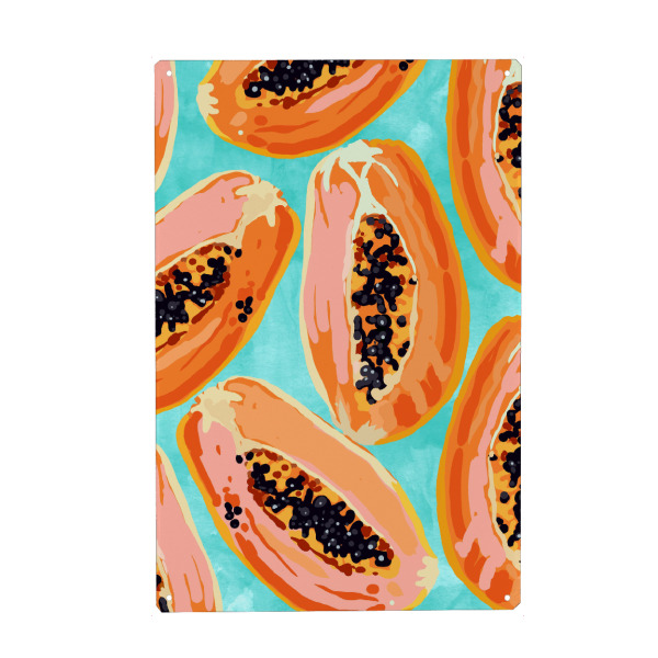 Metall Poster "Big Papaya Watercolor Painting" artboxONE - Essen & Trinken