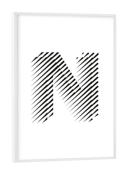 Poster mit weißem Rahmen "Typo N" artboxONE - Abstrakt,Schwarzweiß,Geometrie,Buchstaben / N