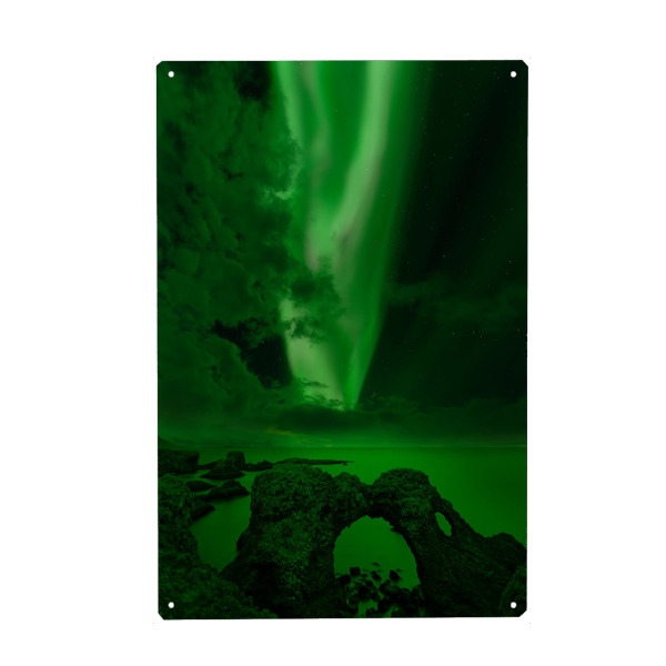 Holzbild "Polarlicht über einem Felsentor" artboxONE - Natur,Reise,Reise / Strand und Meer