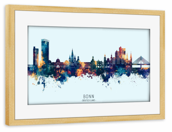 Poster mit Rahmen kiefer "Bonn Germany Skyline BlueOrange" artboxONE - Städte