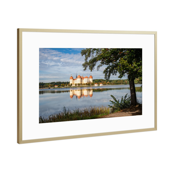 Poster mit Rahmen Gold "Moritzburg" artboxONE - Städte,Natur,Reise,Städte / Dresden - Schloss,Moritzburg,Dresden,Barrock,Herbst,Sachsen,Barrockschloss