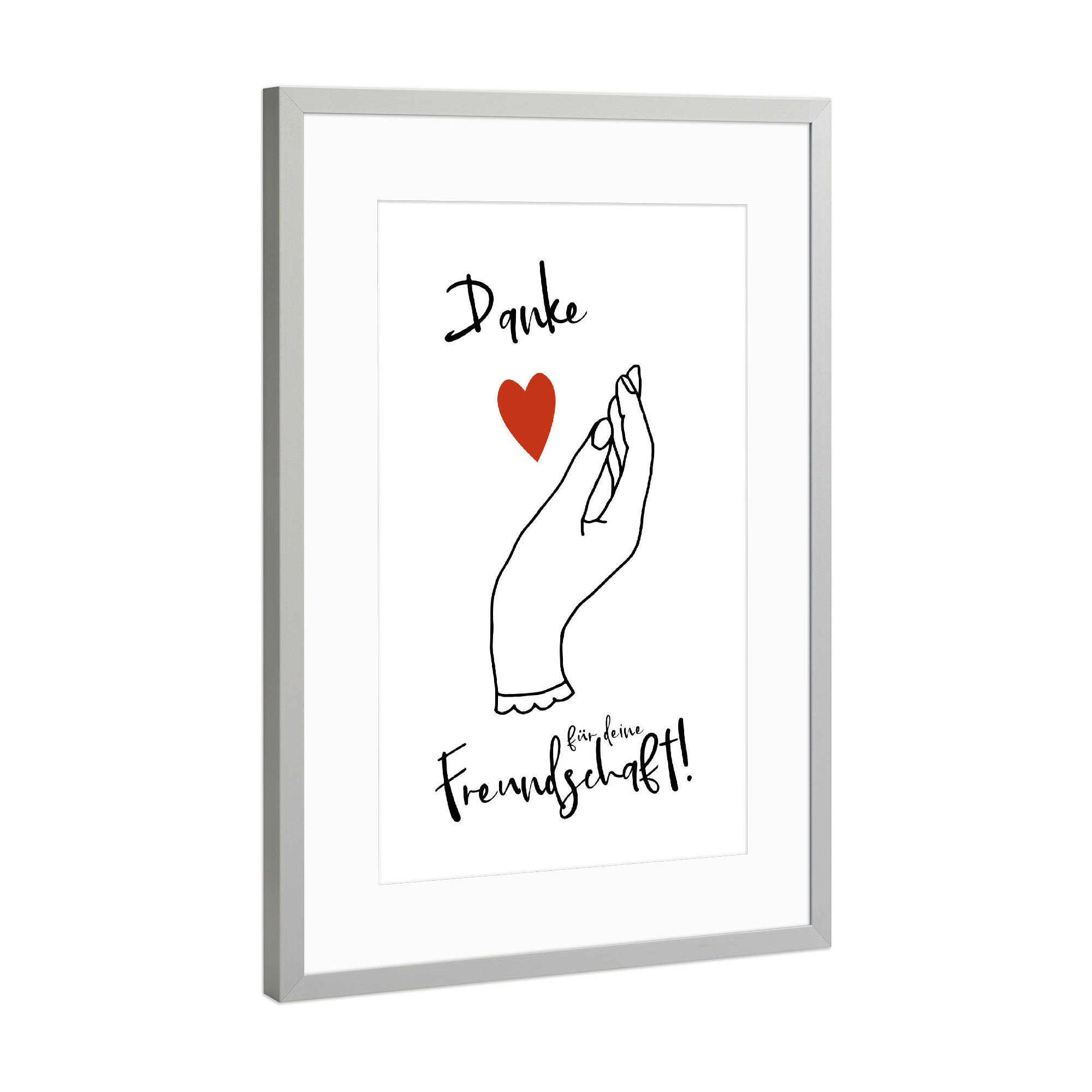 Poster mit Rahmen Silber "Danke für deine Freundschaft" artboxONE - Typografie,Liebe