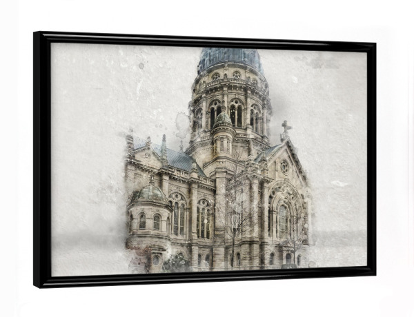Poster mit schwarzem Rahmen "Christuskirche in Mainz" artboxONE - Städte,Architektur