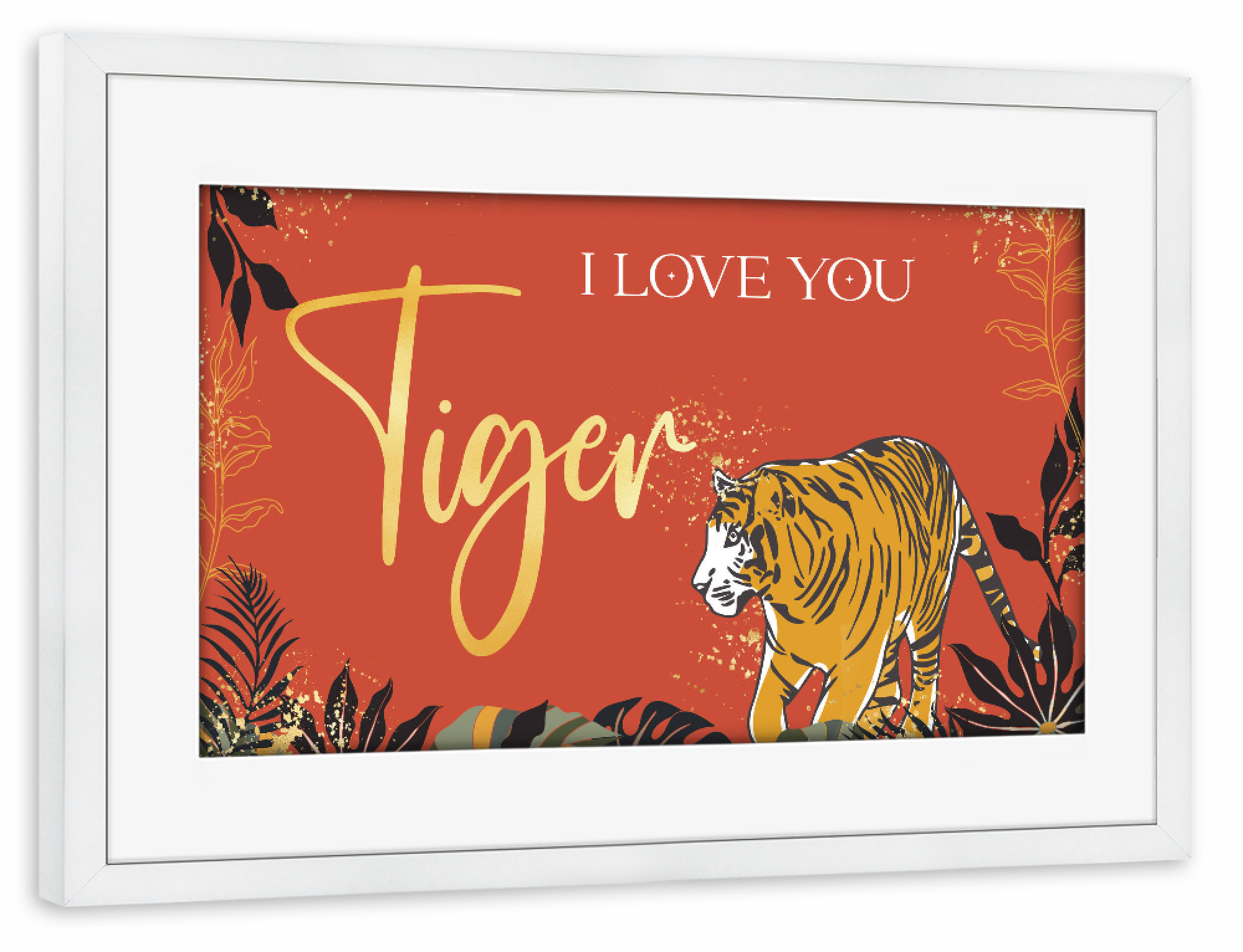 Poster mit Rahmen weiß "I love you tiger" artboxONE - Typografie,Tiere,Abstrakt,Liebe,Lustig