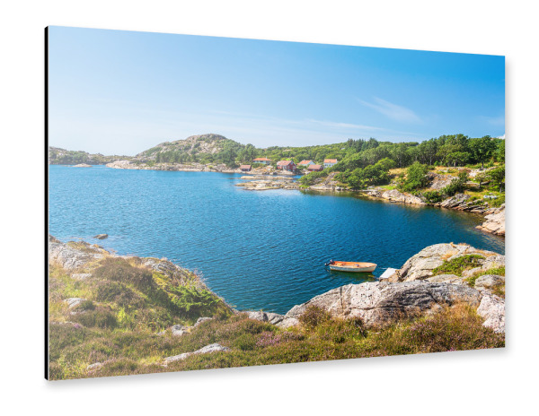 Alu-Dibond "Boot, Wasser und Felsen" 30x20 cm artboxONE