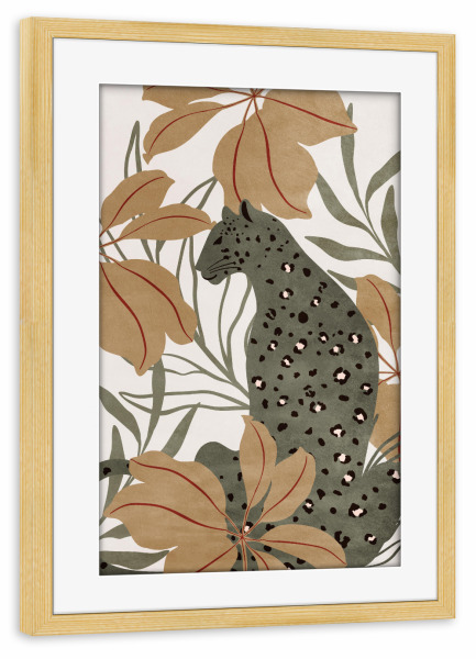 Poster mit Rahmen kiefer "Cat in the jungle" artboxONE - Natur,Floral,Tiere,Abstrakt