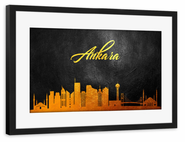 Poster mit Rahmen schwarz "Ankara Turkey Gold Skyline" artboxONE - Städte - Skyline,Turkey